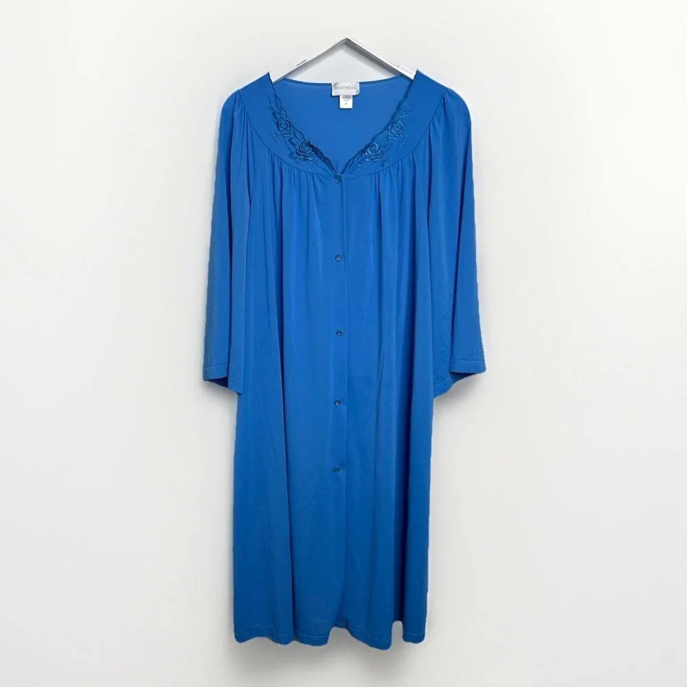 Shadowline Nightgown Womens 2X Cobalt Royal Blue Vintage Embroidered USA